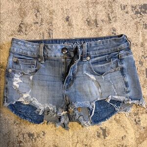American Eagle Outfitters Women's Light Blue Distressed Jean Shorts